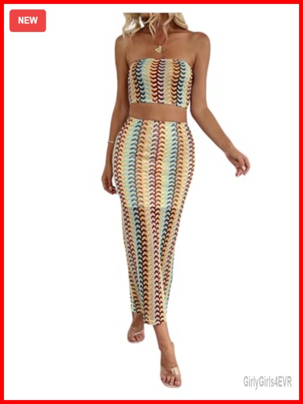 Women's Boho Skirt Set Embroidered Bandeau Tube Top High Waisted Maxi Skirt